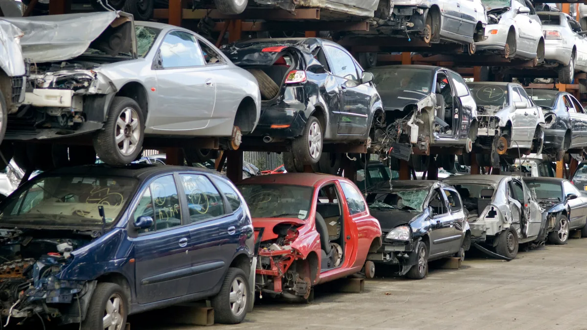 An automotive salvage yard in Europe.