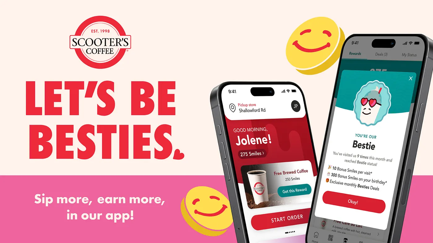 A banner image for Scooter's Coffee's loyalty program.