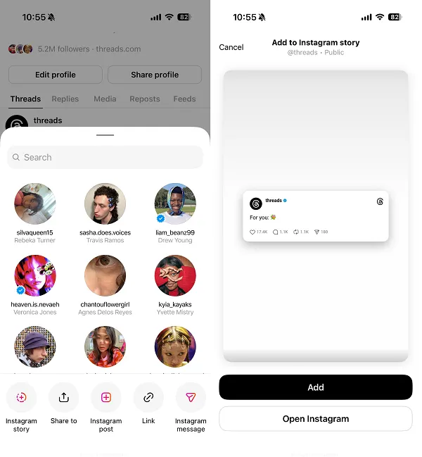 Threads Stories sharing
