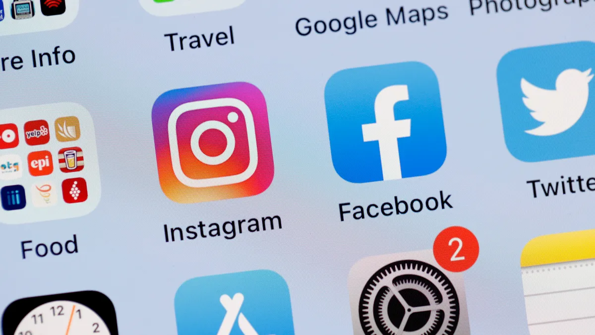 In this photo illustration, the Facebook and Instagram apps are seen on the screen of an iPhone on October 04, 2021 in San Anselmo, California.