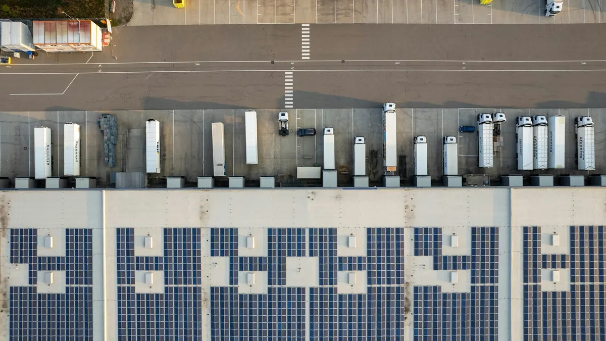 Aerial view of shipping truck dock