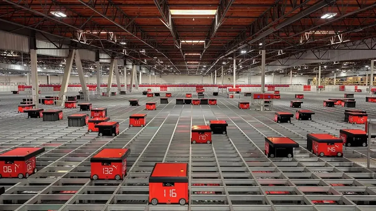Automation technology working inside a warehouse.