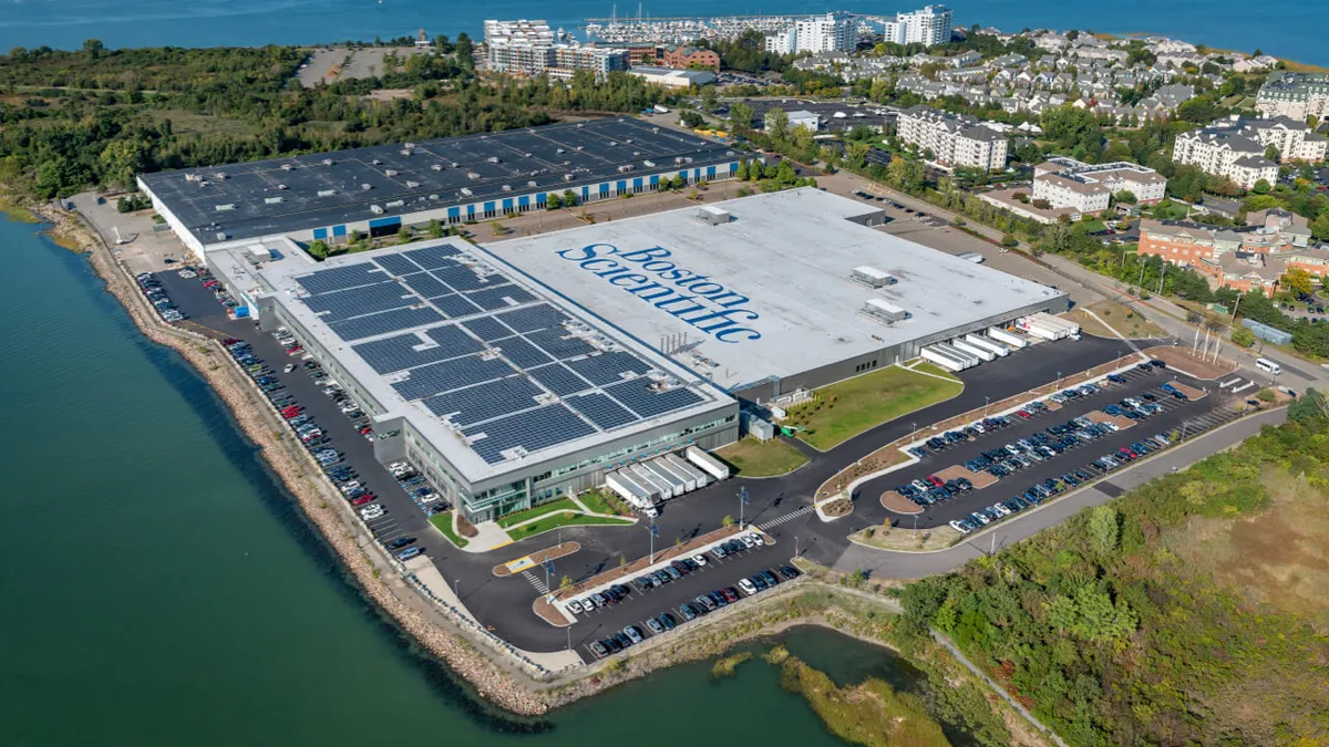 Aerial view of a sprawling Boston Scientific manufacturing plant