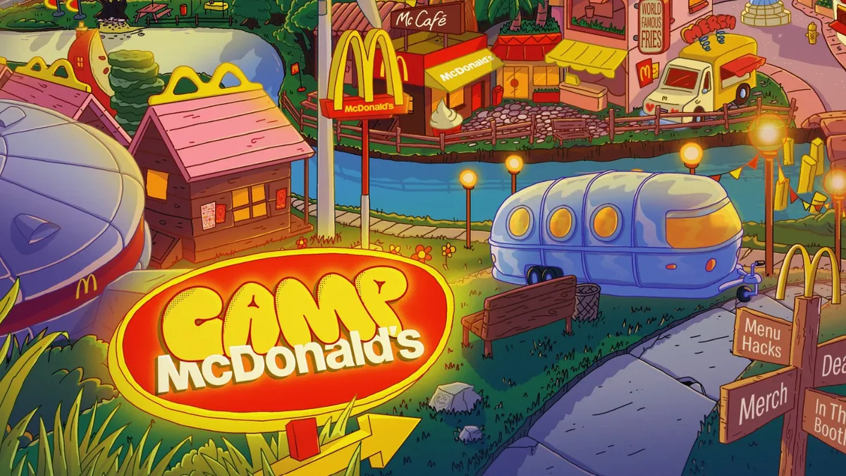 Illustration promoting McDonald's Camp McDonald's mobile app experience running in July.