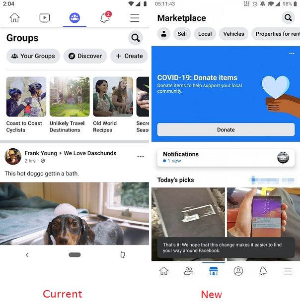 Facebook Android layouts
