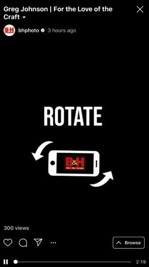 IGTV rotate screen prompt