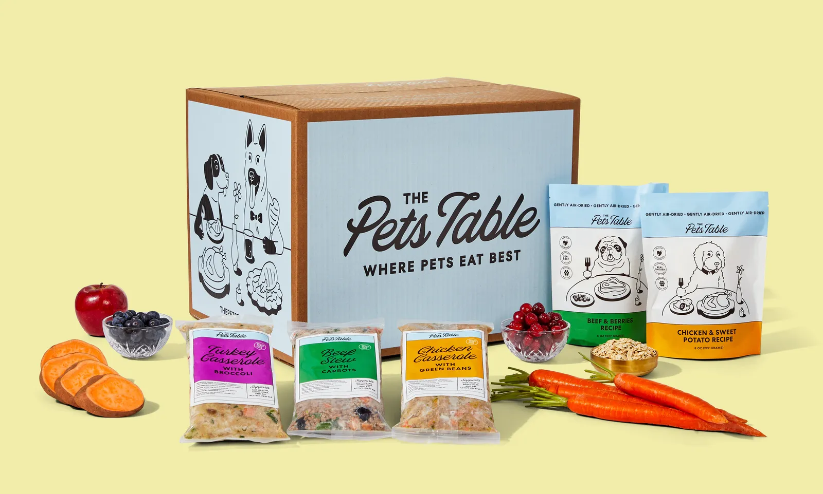 Display of HelloFresh's new pet food line The Pets Table