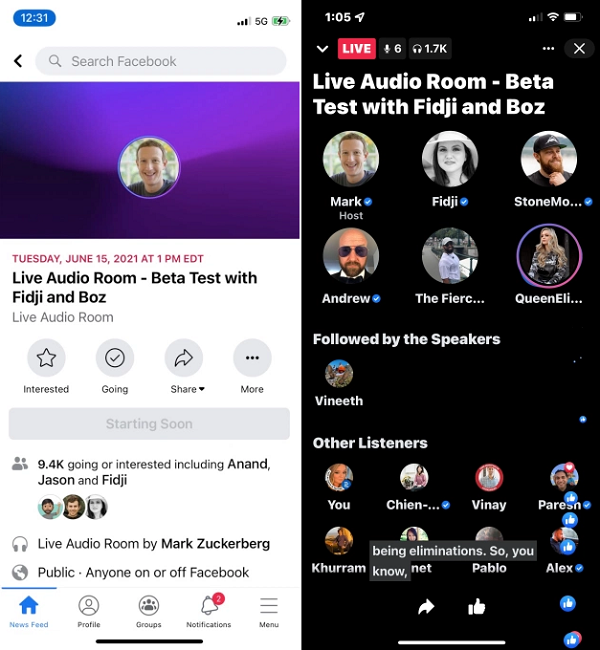 Facebook audio rooms