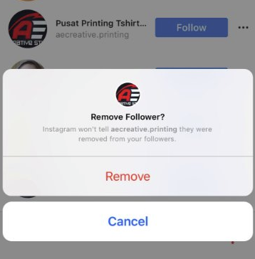 A screenshot of Instagram's remove follower tool