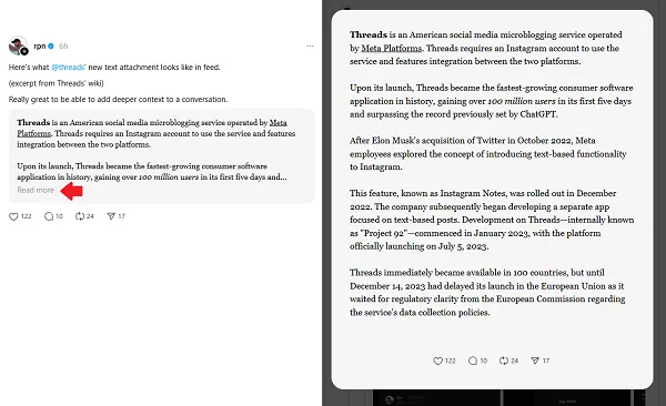 Threads text expansion