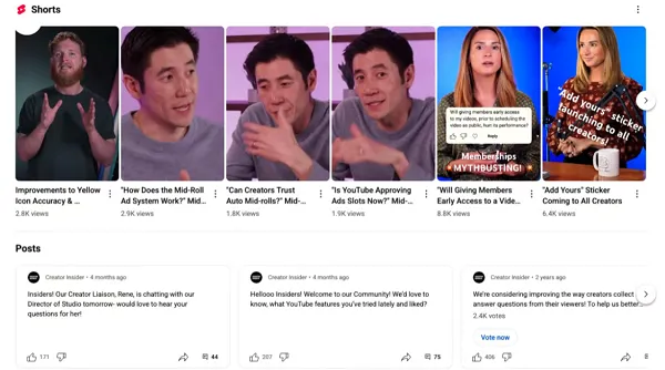YouTube Community Posts shelf