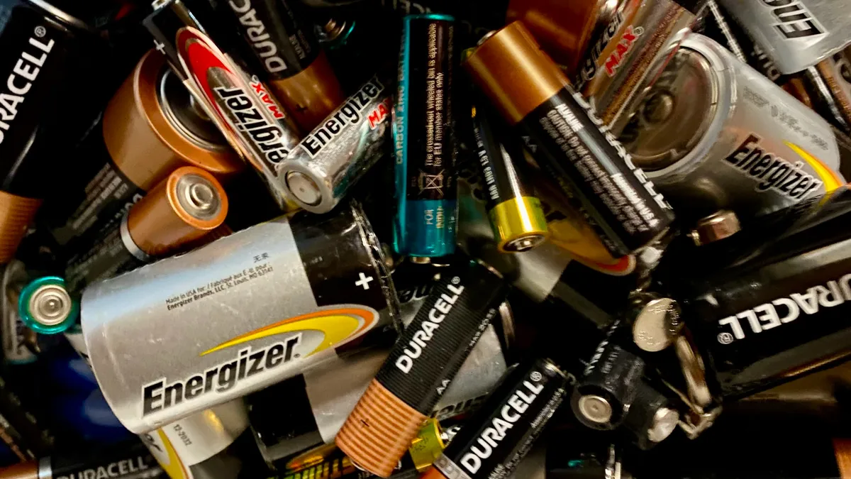 a close-up of recycled consumer batteries