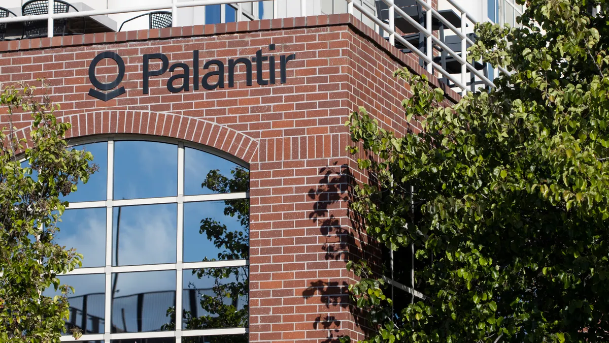 Exterior view of the Palantir office in Palo Alto, California, on April 30, 2022.