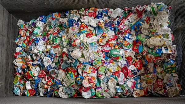 a bale of cartons in a recycling facility
