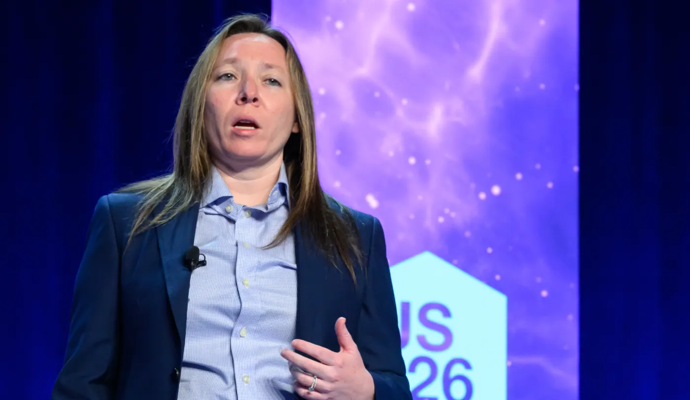 XPO VP of Technology Erin Goheen talks on stage at SMC3's Jump Start conference in 2026 in Atlanta.