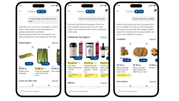 A screenshot of iPhones with Albertsons' Ask AI tool.