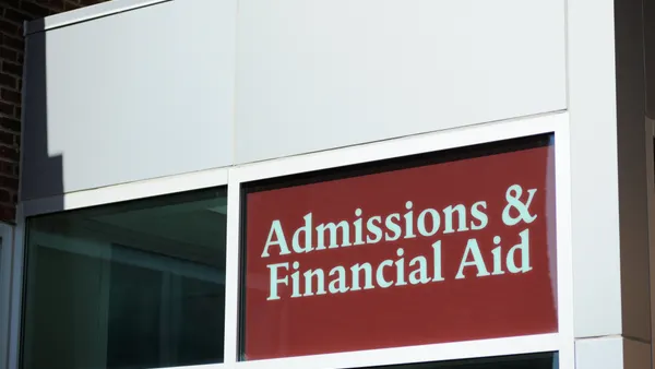 An admissions and financial aid sign.