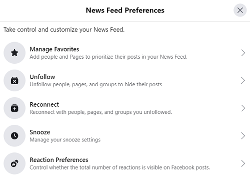 Facebook News Feed Preferences