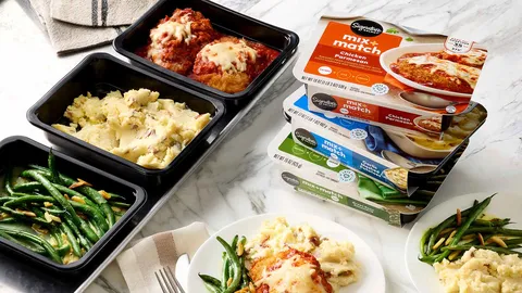 Display of both packaged and prepared frozen meals for Albertsons