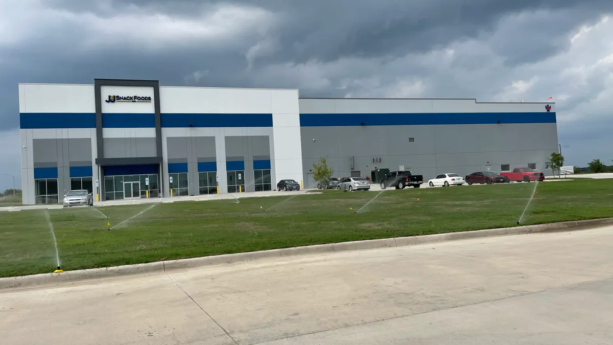 An exterior photo of J&J Snack Foods' distribution center in Terrell, Texas. The cold storage facility makes it the first self-owned DC for the company.