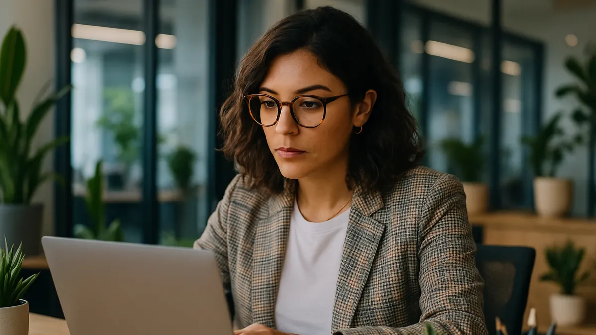 AI generated image of a woman using a laptop