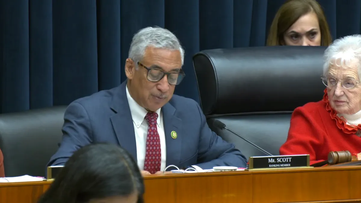 Rep. Bobby Scott, ranking member of the House Committee on Education and the Workforce, speaks alongside Rep. Virginia Foxx, the committee's chair, during a bill markup Tuesday.