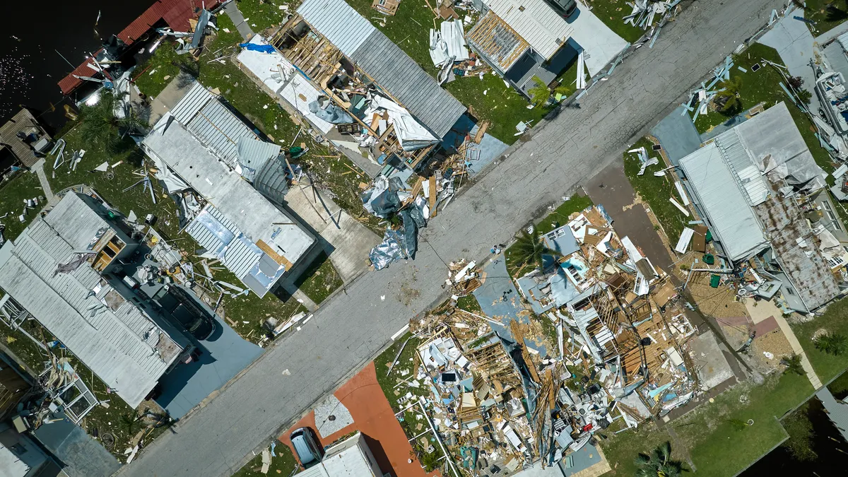 Aerial shot of destroyed homes