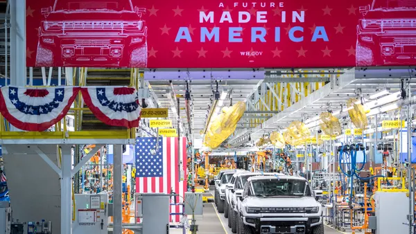 A general view of GMC Hummer EVs on November 17, 2021 at General Motors' Factory ZERO electric vehicle assembly plant in Detroit, Michigan