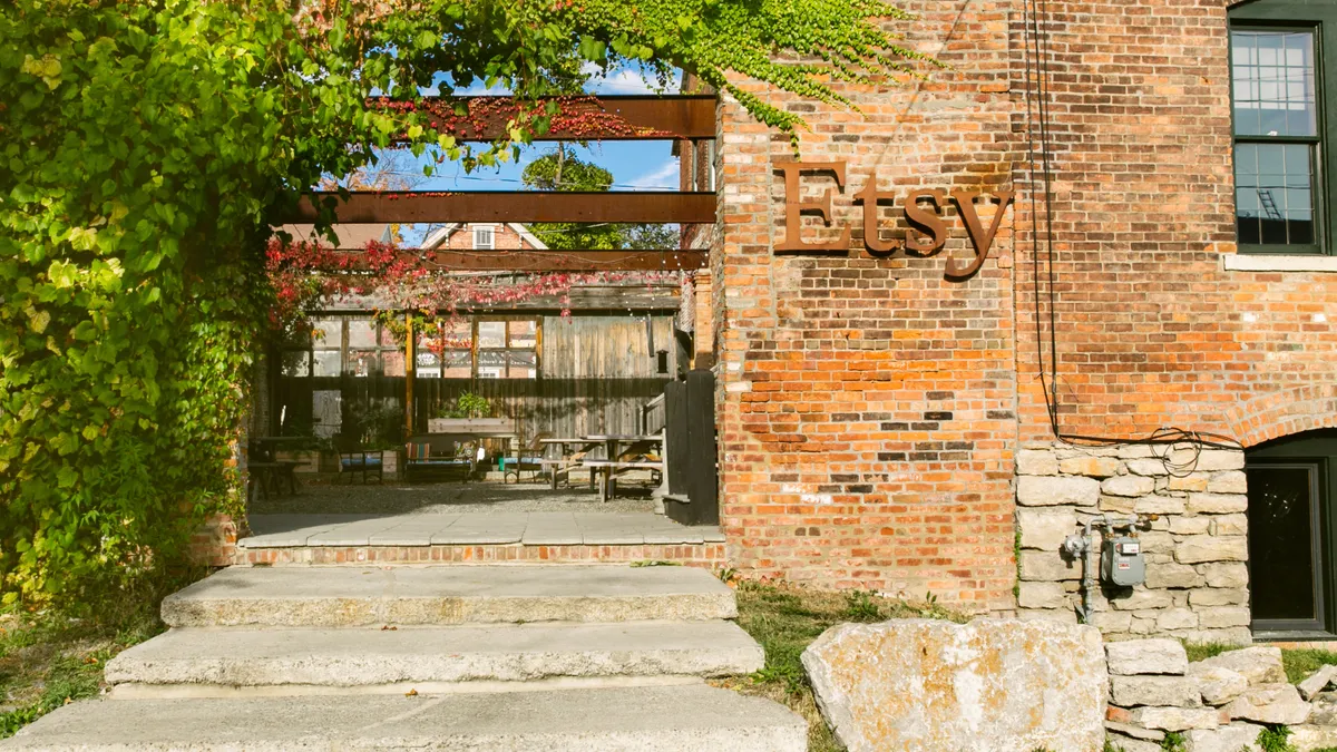 Exterior of a brick building with the Etsy name on it.