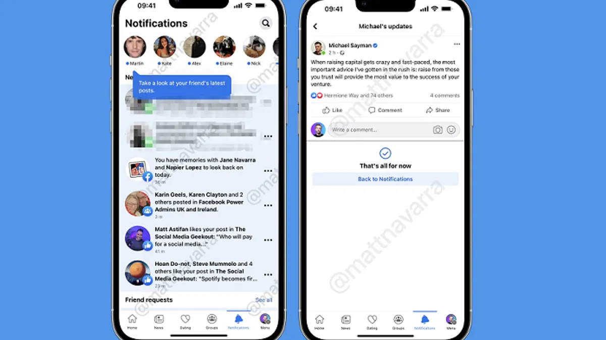 Facebook notifications test