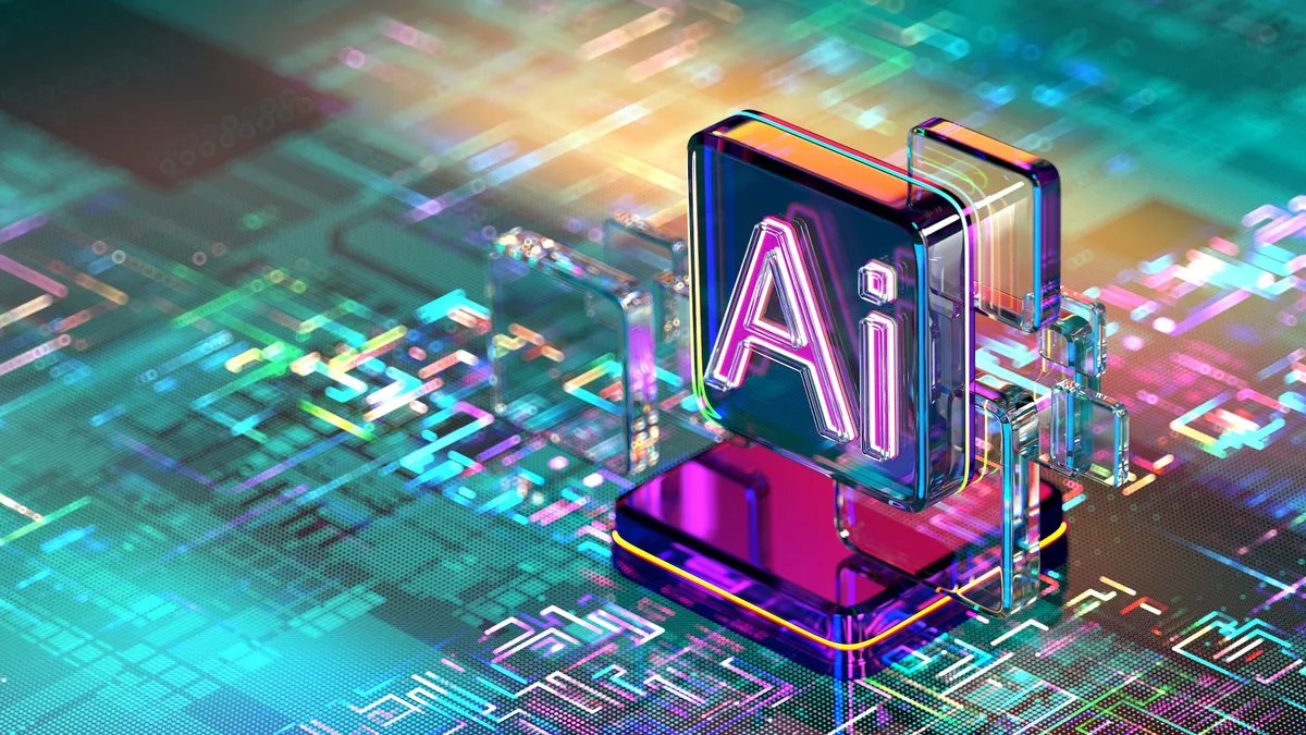 The letters A and I stand on a digital background in a conceptual graphic designed to represent artificial intelligence.