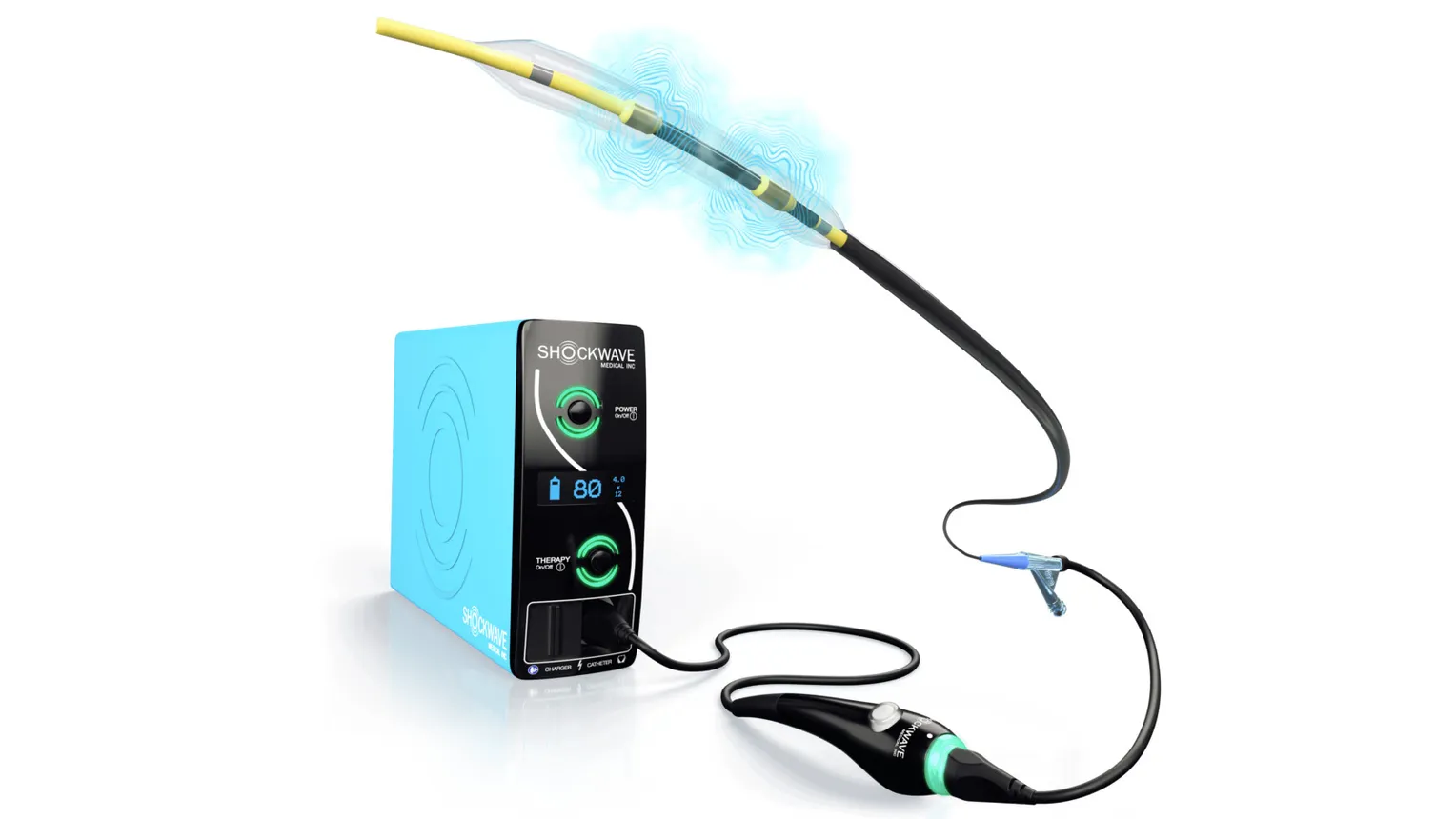 The Shockwave Intravascular Lithotripsy (IVL) System with a Shockwave C2 Coronary IVL Catheter for low-pressure balloon dilatation of severely calcified, stenotic coronary arteries prior to stenting.