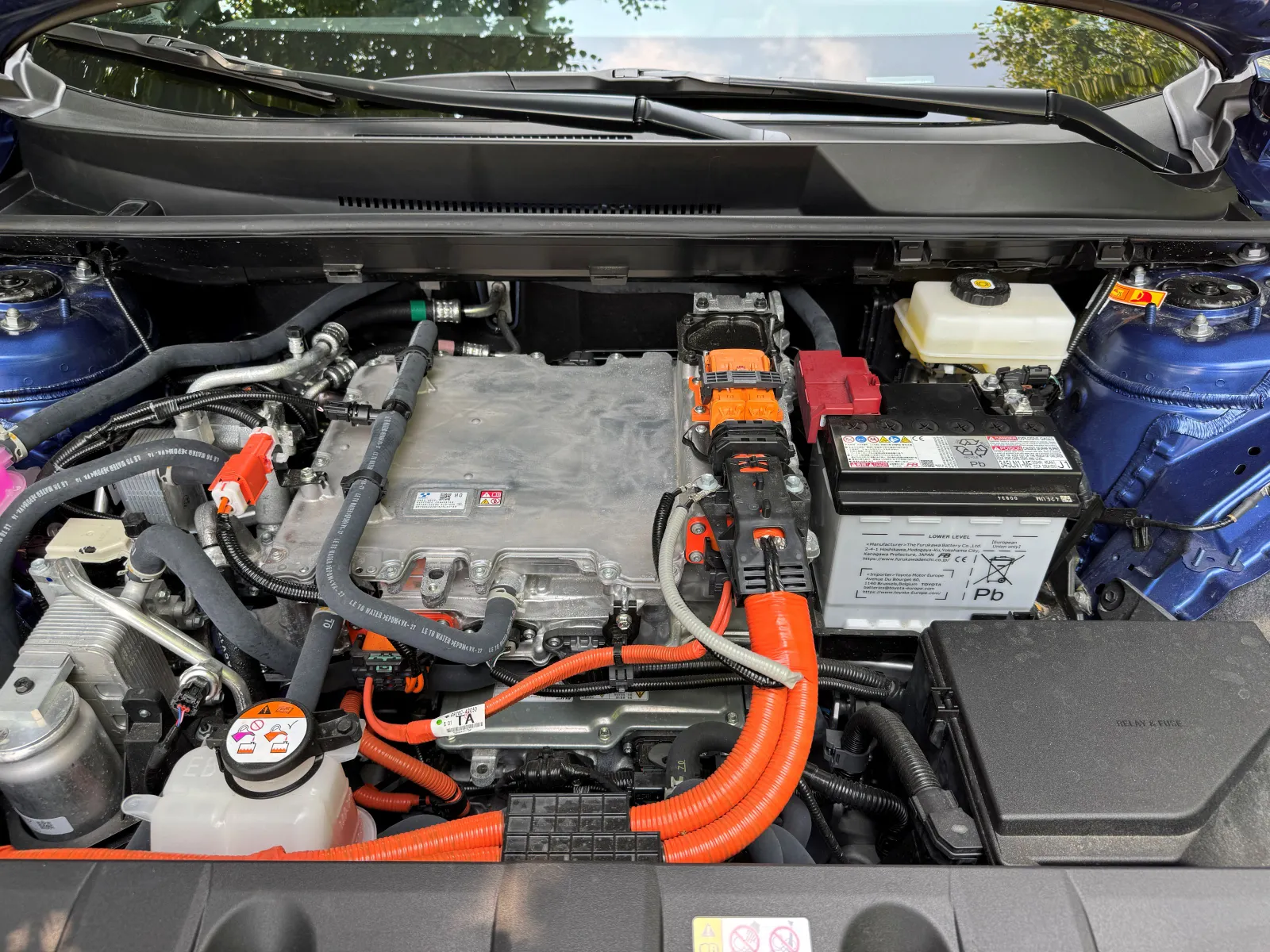 A battery pack, motor and other details can be seen under the hood of a 2026 Subaru Trailseeker.