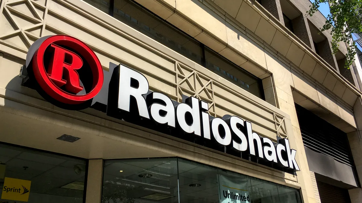 The banner above an entrance to a RadioShack store.