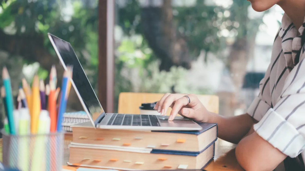 Woman studying on a computer