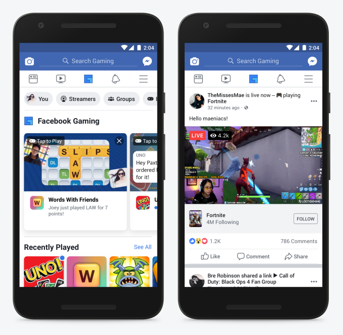 Facebook gaming tab
