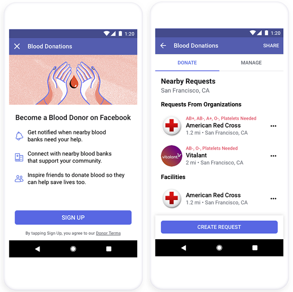 Facebook blood donor prompts