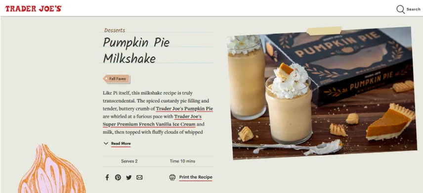 Screenshot of Trader Joe&#x27;s website.