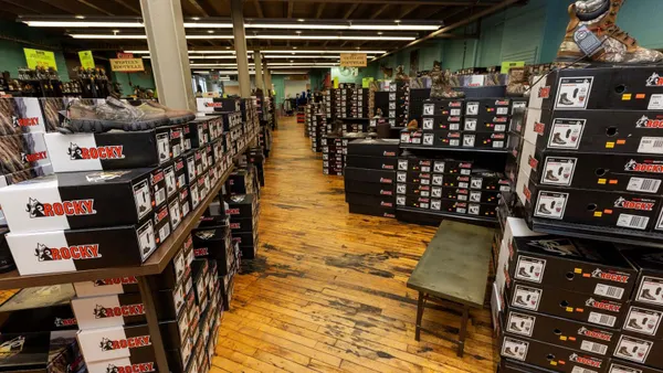 Rocky Brands shoe boxes inside of an outlet store