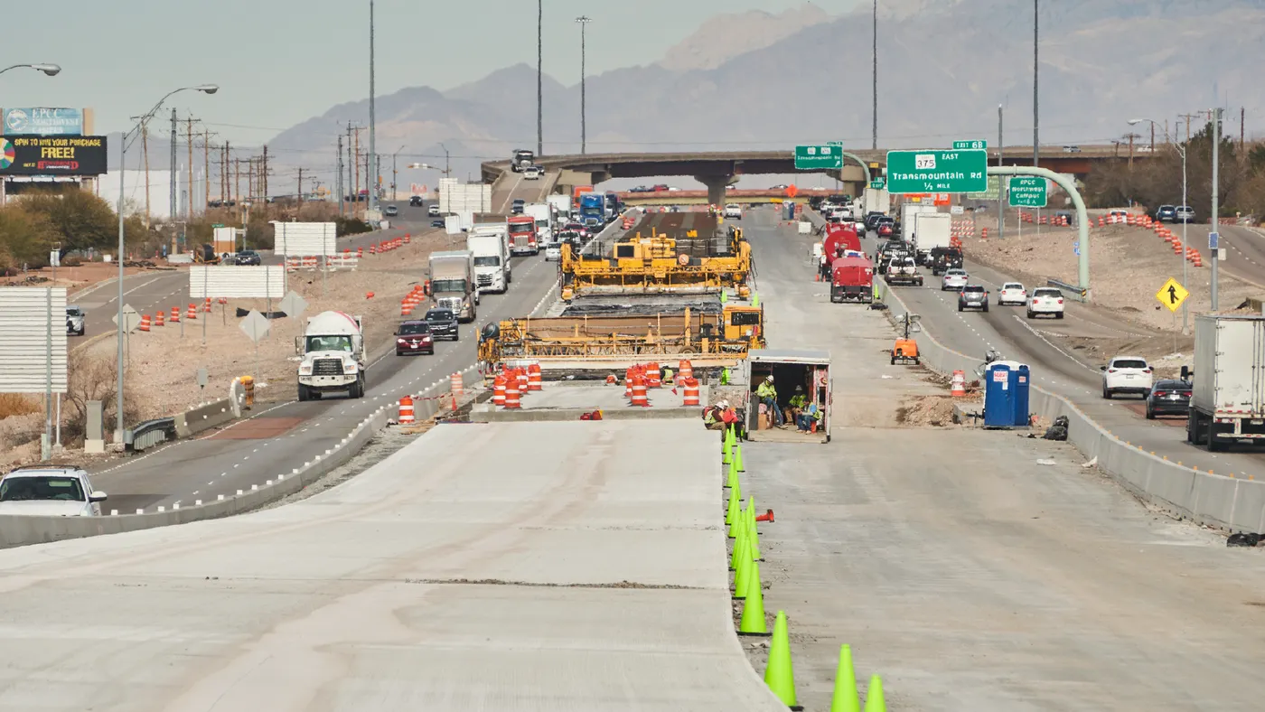 A picture shows a major highway construction project in progess.