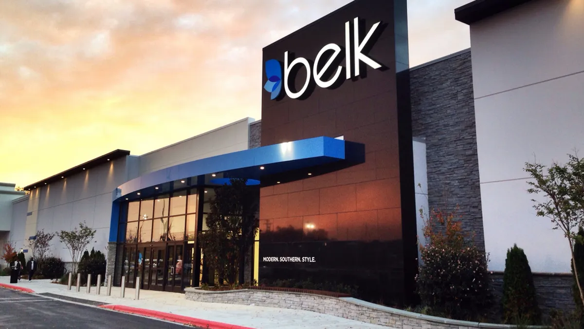 Exterior of a Belk storefront.