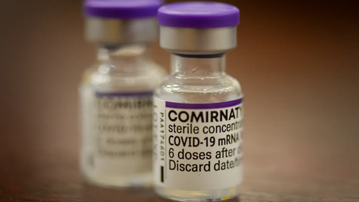 A close up of the Pfizer BioNTech vaccine on December 23, 2021 in Poole, England.