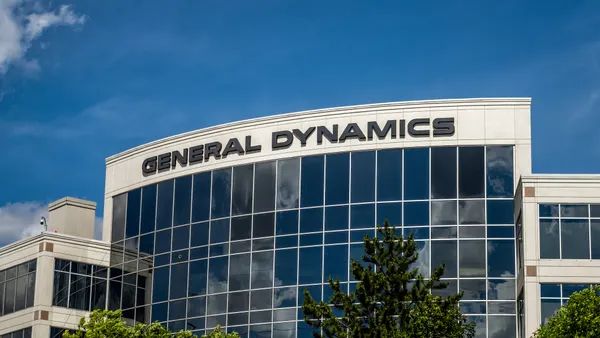 General Dynamics corporation corporate headquarters office exterior facade with sign in Northern Virginia