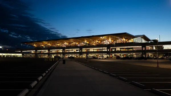 Nighttime view of the new terminal at the Pittsburgh International Airport