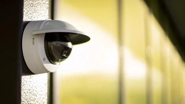 A domed camera produced by Axis Communications.