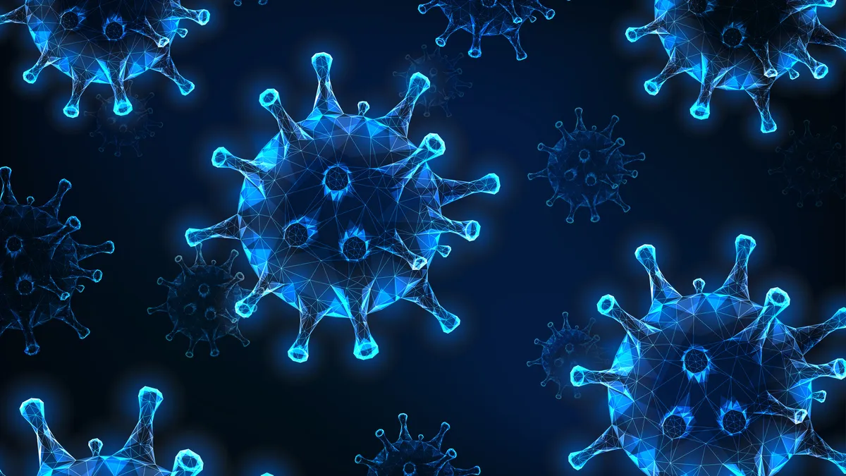 virus up close on blue background