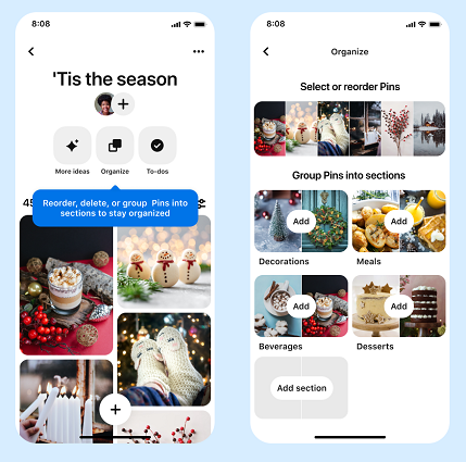 Pinterest board options
