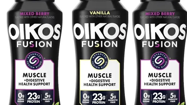 A bottle of Oikos Fusion.