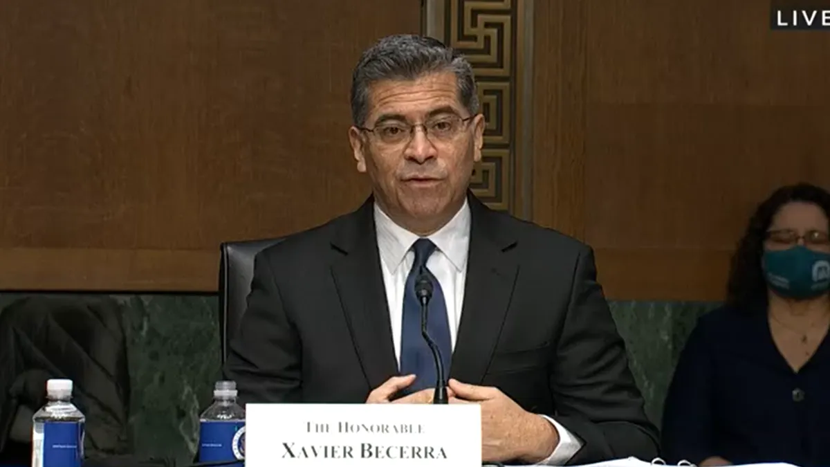 Xavier Becerra, nominee for HHS secretary, answers questions before the Senate Finance Committee.