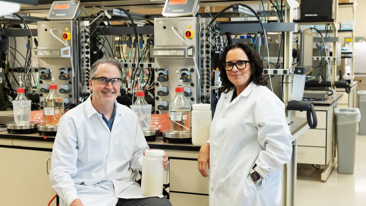 Oobli Founder Jason Ryder and CEO Ali Wing are seen in a lab